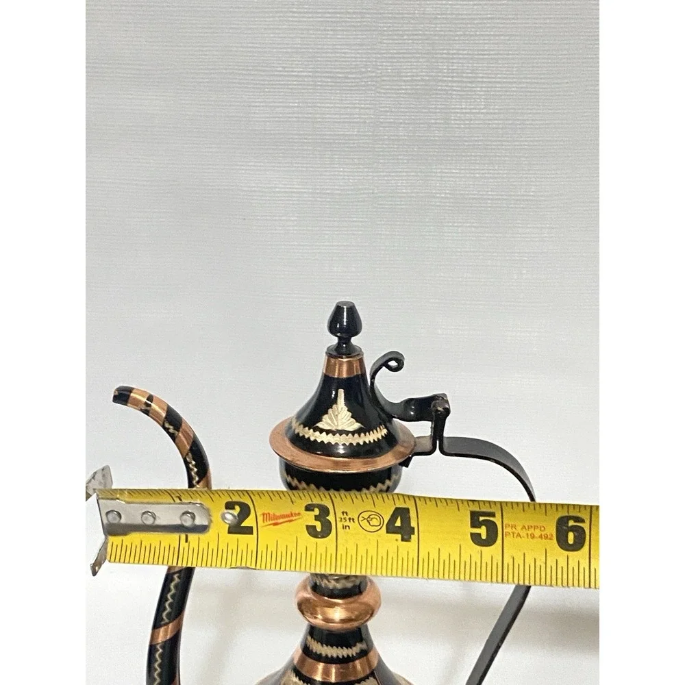 Vintage Ibrik Copper Ewer Pitcher Hand Painted Floral‎ Gold Coffee Tea